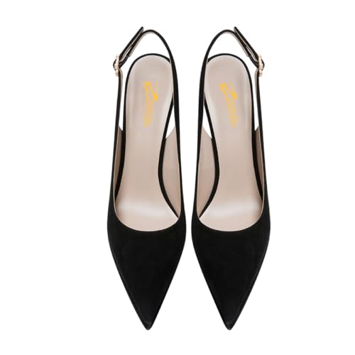 Zszszsu Women's Sexy Pointed Toe Slingback High Heels Elegant Stiletto Platform Pumps Rhinestone Buckled Strap Dress Formal Party Office Shoes Size 4-16 US4