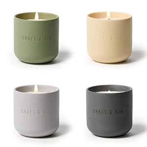 Craft & Kin Fall Scented Candles Discovery Set | 4 Pack of 3oz Candles | 20-Hour Burn Time, Soy Blend Wax, Cotton Wick, Ceramic Jars
