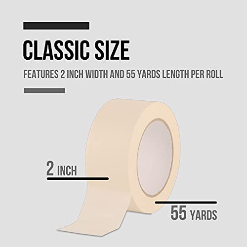 Image of Lichamp Wide Masking Tape 2 inches, 1.95 inches x 55 Yards x 10 Rolls | 10 Pack General Purpose Masking Tape Bulk Multipack for Basic Use, 550 Total Yards