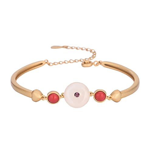 Bracelet Feng Shui en jade de Hetian naturel et quartz avec boucle d'harmonie en or