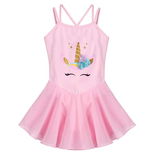 Freebily Kids Girls Sleeveless Ballet Dance Skirt Leotard Camisole Cartoon Tutu Dress Ballerina Dancewear Costume Pink 10