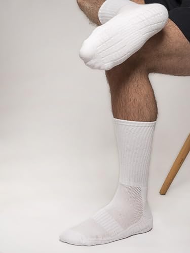 THE GOOD STORE Sports Crew Socks for Men and Women | Set of 4 White Socks | Cushioned Sole | Breathable Mesh