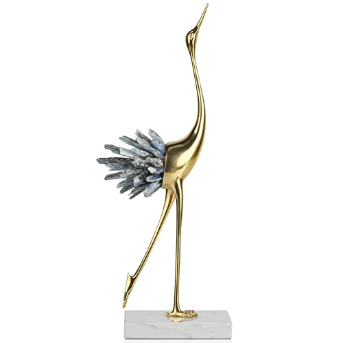 Gold Decor Accents,Brass Birds Statues Gold Home Decor Modern Crystal Decor Ornaments for Living Room, Bedroom, Office Desktop, Cabinets (Blue A)