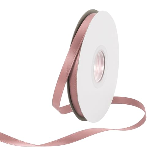 Rebower 1/4 Inch 50 Yard Satin Ribbon Thick Double Face Grosgrain Silk Ribbon, [for Gift Wrapping, Hair Bows, Wedding, Cake, Flower] - Rose Pink