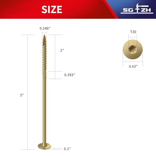 Image of #14 x 5 Inch Outdoor Structural Wood Deck Screws (19Pcs /1lb), Carbon Steel, Tan, Flat Head, Rust Resistant Epoxy Coated, T30 Star Bit