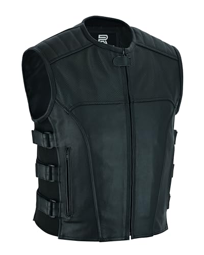 RAXUS K-20 Kamizelka męska Skórzana kamizelka motocyklowa z prawdziwej skóry, Czarny (Black), XXL