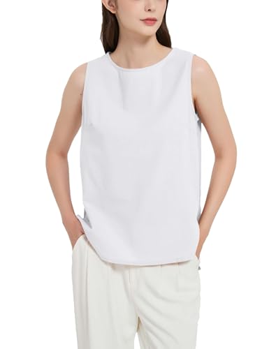 Womens Summer Casual Natural Linen Sleeveless Tank Tops Basic Lightweight Crewneck Blouse Shirts Layering Tee