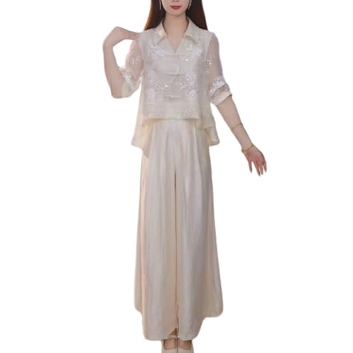 Camisa de manga larga con retazos para mujer en conjunto de dos piezas con pantalones largos