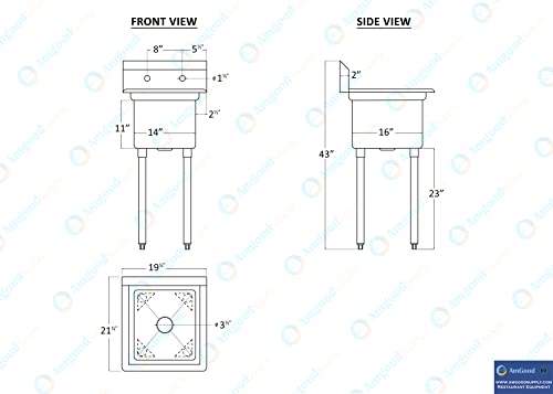Image of AmGood Stainless Steel Prep & Utility Sink | 304 Stainless Steel | Restaurant, Kitchen, Laundry, Garage | NSF (Bowl Size: 16 inch x 14 inch No Faucet)