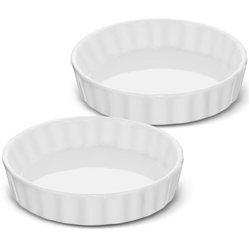 LONTOM 5 Inches Quiche Dish Set of 2 Small White Ceramic Pie Dish for the Oven Baking Dish Flan Dish for Pies Quiches Tarts & Desserts Pizza Pasta Appetizer Fruit