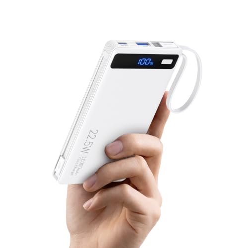 Power Bank with 2 Built-in Cables 10000mAh,22.5W Fast Slim Portable Charger