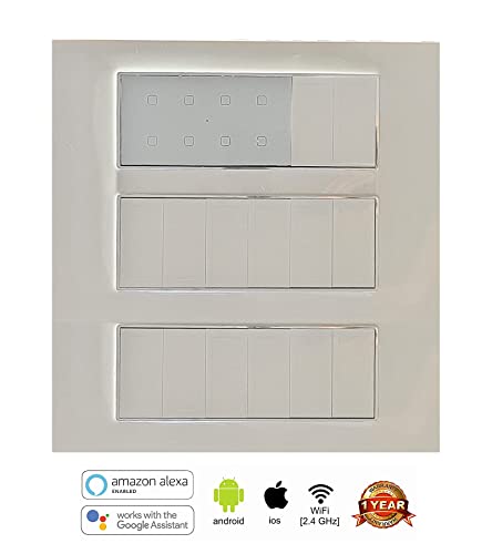 Image of Smarteefi Touch 8 Port Modular WiFi Smart Switch Board (7 Light Switch + 1 Switch 16A), Customizable with add-on modules, Compatible with Alexa & Google Home, White (Size: 18M (220mmx226mmx40mm))