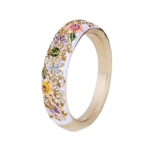 Gold Rings For Women, Cloisonne Flower Butterfly Enamel Copper Cubic Zirconia Non Tarnish Stackable Engagement Statement Trendy Birthday Jewelry Gift2