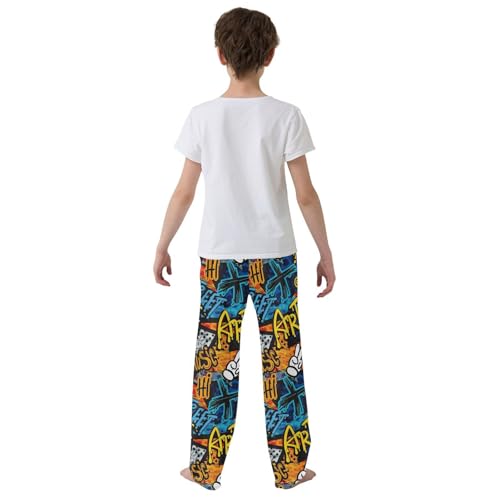 ZZKKO Bright Graffiti Pattern Boys Pants for Kids Jogger Pants with Pockets S-XL3