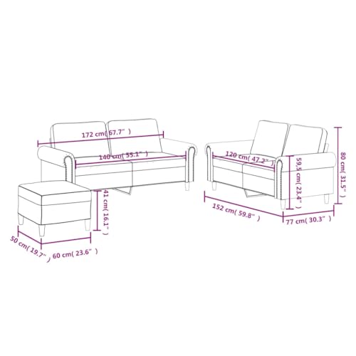 vidaXL Sofagarnitur 3-TLG., Sessel Couch mit Kissen Fußhocker, Sofa Wohnzimmersofa mit Armlehnen, Couchgarnitur Designsofa Sitzmöbel Polstermöbel, Grau Kunstleder – Bild 4
