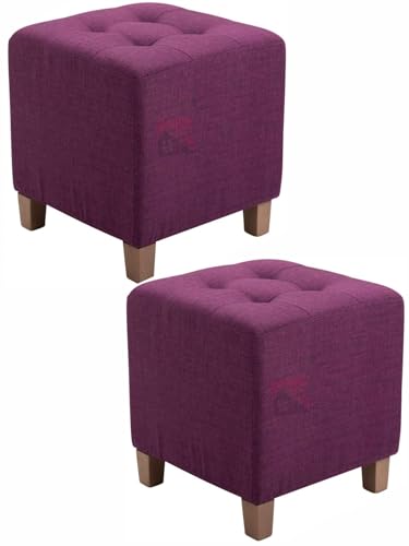Image of Pouffes Bench Seating Stool for Living Room Office Patio Kitchen Bench Puffy Wooden Mudda Ottoman Stools Set of 2 Footrest Stool Pouf.(Purple)