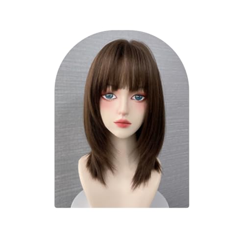 Perruque Bob lisse marron 43cm contre les cheveux rebelles et ternes