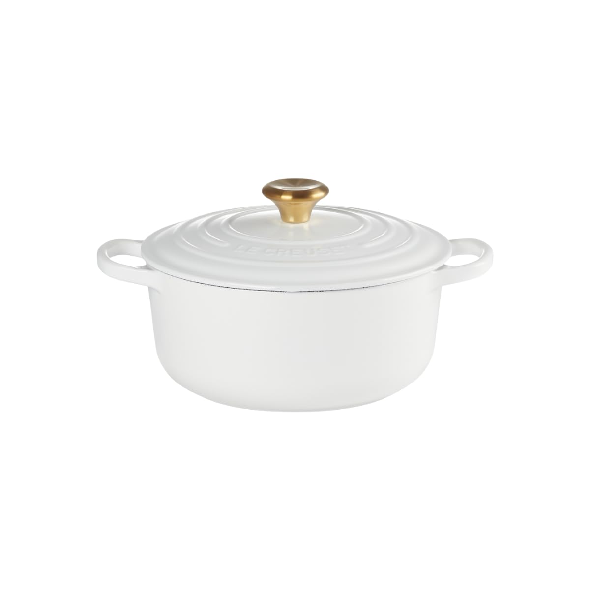 Le Creuset Signature Schmortopf aus emailliertem Gusseisen, 24 cm, weiß mit GLD-Griff