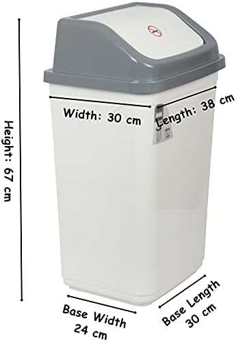 Swing Bin. Lidded Dustbin. Plastic Rubbish Bin. 50 Liter. (White with Grey Top)
