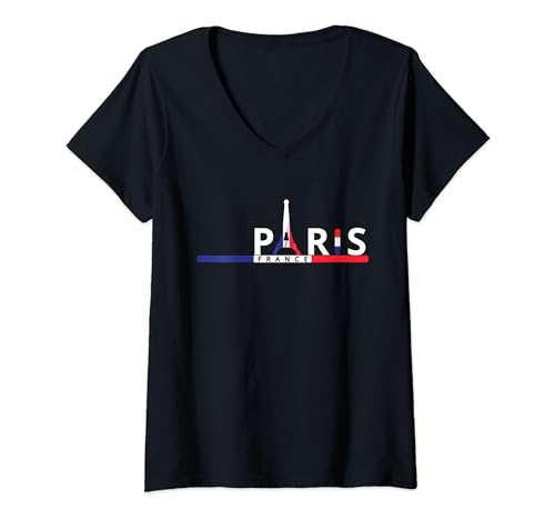 Donna Paris Eiffel Tower Statua Souvenirs Events France Flag Love Maglietta con Collo a V
