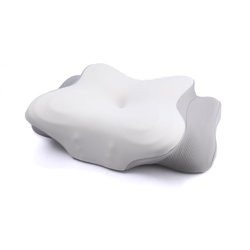AmzHandler Memory Foam Pillow for Neck Pain Relief, Ergonomic Neck Support Pillow for Side, Back & Stomach Sleepers, Cooling Ice Silk Cover (Washable), (White Gray)