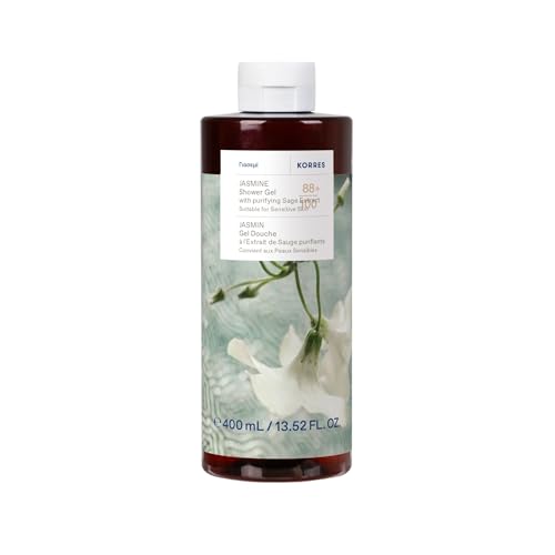 KORRES JASMINE Duschgel mit reinigendem Salbei-Extrakt, mit floralem Duft von zartem Jasmin, dermatologisch getestet, vegan, silikon- und parabenfrei, 400 ml