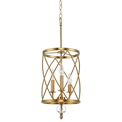 Kira Home Eleanor 26.5" Traditional 3-Light Chandelier, Cylinder Foyer Pendant Light, Adjustable Height, Warm Brass Finish
