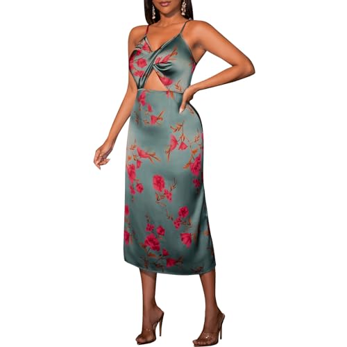 Robe décontractée à dos creux imprimée d'été longue avec décolleté plongeant