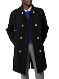 Runcati Mens Trench Coat Double Breasted Stand Collar Pea Coat Casual Fall Winter Warm Mid Long Overcoat
