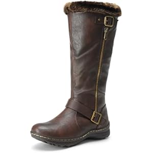 DREAM PAIRS Women's Knee High Boots Thick Faux Fur Lined Winter Snow Warm Boots with Zipper 11 Brown/Pu