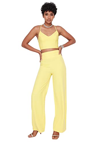 TRENDYOL Damen High Waist Wide Leg Pants Hose, Gelb, 42 EU