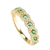 BCughia 18K Gold Wedding Rings for Women, Infinity Ring with Emerald and Diamond Engagement Rings Yellow Gold Size M 1/2