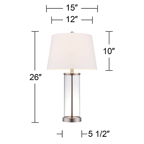 360 Lighting Modern Table Lamp With Usb And Ac Power Outlet Workstation Charging Base 26.25" High Cylinder Fillable Clear Glass Brushed Nickel White Drum Shade For Living Room Bedroom #TOP3
