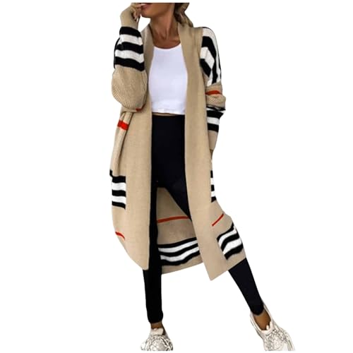 ZWRXW Women's Vintage Long Cardigan Sweater Open Front Color Block Striped Cardigan Long Sleeve Knitwear Jumper Sweaters