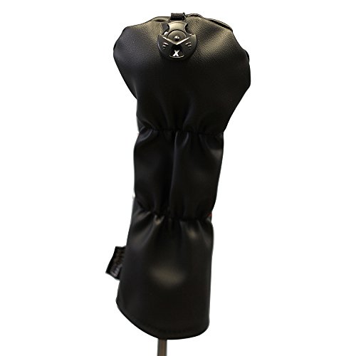 Majek Retro Golf Headcover Black Red And White Vintage Leather Style X Fairway Wood Head Cover Classic Look, Wheel Tag Includes Numbers 3 Through 7 Plus X #TOP3