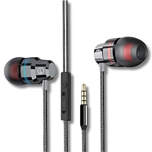 Wired Headphones, In-Ear Noise-Canceling Earphones 3.5mm Jack Plug, In-Ear Tangle-Free Cable With Improved Deep Bass Stereo Sound HIFI Earbuds With Microphone, for Smartphone Tablet, PC, Laptop Black