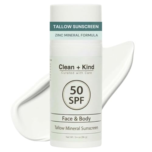 Best Sunscreen for Seniors (2026): SPF Protection Reviewed for Aging Skin 16 Clean + Kind Tallow Sunscreen SPF 50 — Travel Size Mineral Sport Sunblock, Non-Nano Zinc Oxide, Reef-Safe, 80 Min Water-Resistant Body Protection (3.4 oz)