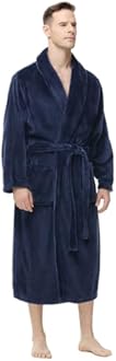Yurhap Mens Fleece Robe, Soft Plush Robe for Men, Fluffy Bathrobe with Belt & 2 Pockets