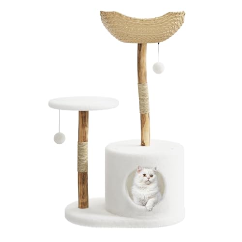 Torre para gato de madera natural y ratán 59 pulgadas