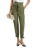 GRACE KARIN Womens Casual High Waist Pencil Pants with Pockets Bow-Knot Cropped Paper Bag Pants for Work Army Green M