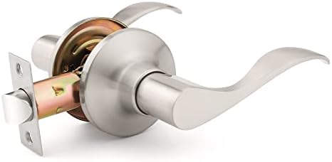 Mengico 5 Pack Door Lock,Satin Nickel Door Lever Handle,Passage Door Locks Hallway Closet Door Handle,Reversible Wave Lever Handles