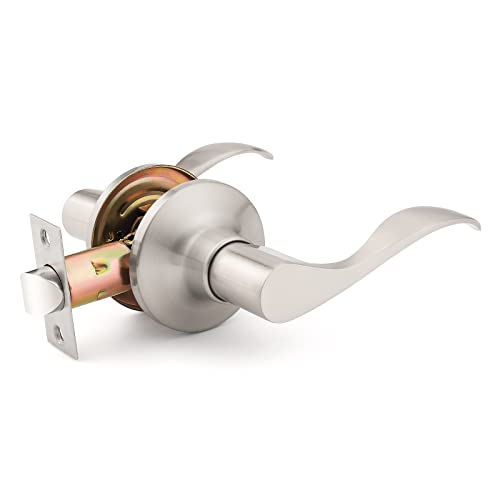 Mengico 5 Pack Door Lock,Satin Nickel Door Lever Handle,Passage Door Locks Hallway Closet Door Handle,Reversible Wave Lever Handles #TOP29
