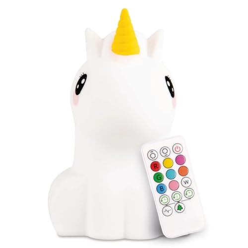 Lumipets Remote Control Silicone Night Light for Kids - Unicorn Design with 9 Soft Colors & Sleep Timer - Rechargeable, Battery-Operated Lamp for...