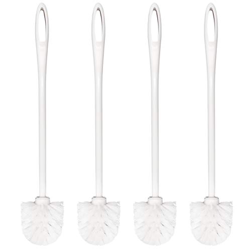 Toilet Brush White Soft Bristle Long Handle Toilet Brush and Holder Eco Plastic Toilet Bowl Brush Cleaner -14.17 inch Handle Length (4 Pack)