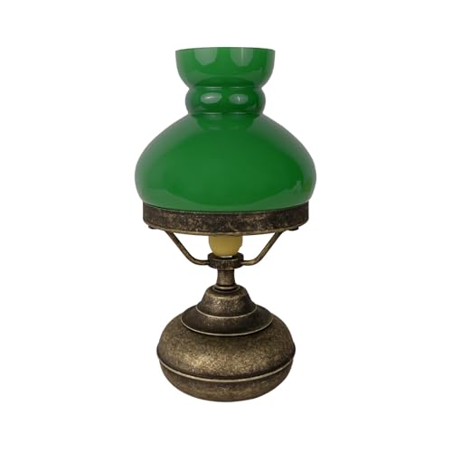 Licht-Erlebnisse Tischleuchte Grün Bronze Antik matt H: 24,5 cm D: 13,5 cm E14 Glas Messing massiv Tischlampe Wohnzimmer Jugendstil NIKLAS