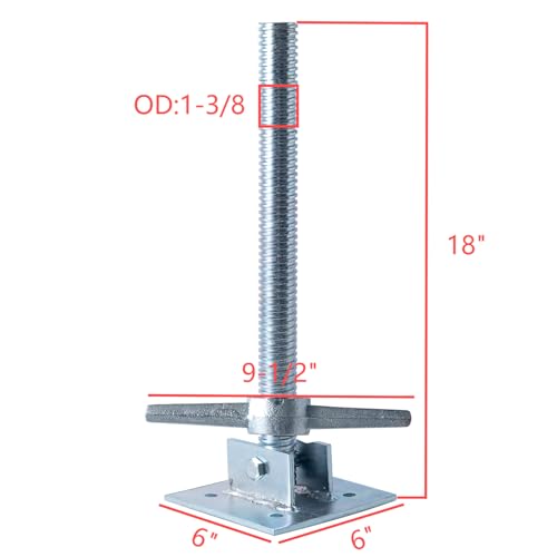 Image of 4 Pack Adjustable Leveling Scaffold Jacks, 6000 Lbs Load Capacity, Swivel Screw Jacks with Base Plate for Baker-Style Scaffolding