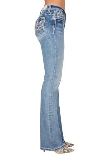 Miss Me Women's Mid-Rise Bootcut Jeans, Americana Zig Zag with Faux Flap Pockets, Bootcut Stretch Denim Jeans2