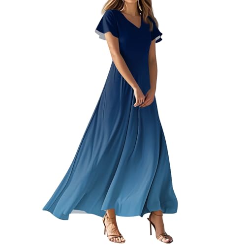 Dark Blue Empire Waist Maxi Dress for Women, Summer, XL