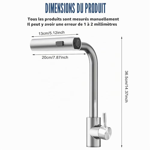 Robinet de cuisine extensible BAIFULAI mitigeur d'évier cascade acier inoxydable - 3