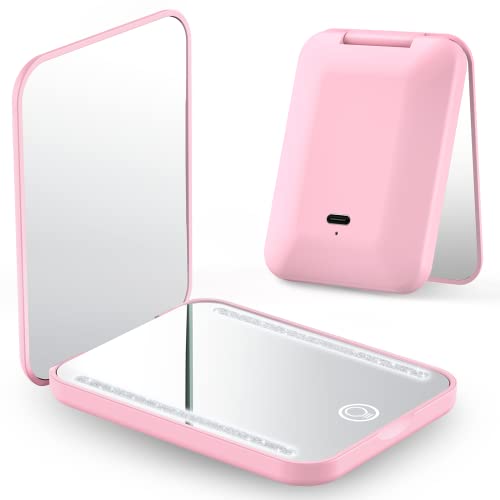 Gospire Mini Rechargeable Travel Makeup Mirror With Lights And Magnification 1X / 3X, Led Compact Mirror With 3 Light Colors & Adjustable Brightness, Small Vanity Mirror Handheld For Purses – Pink #TOP24